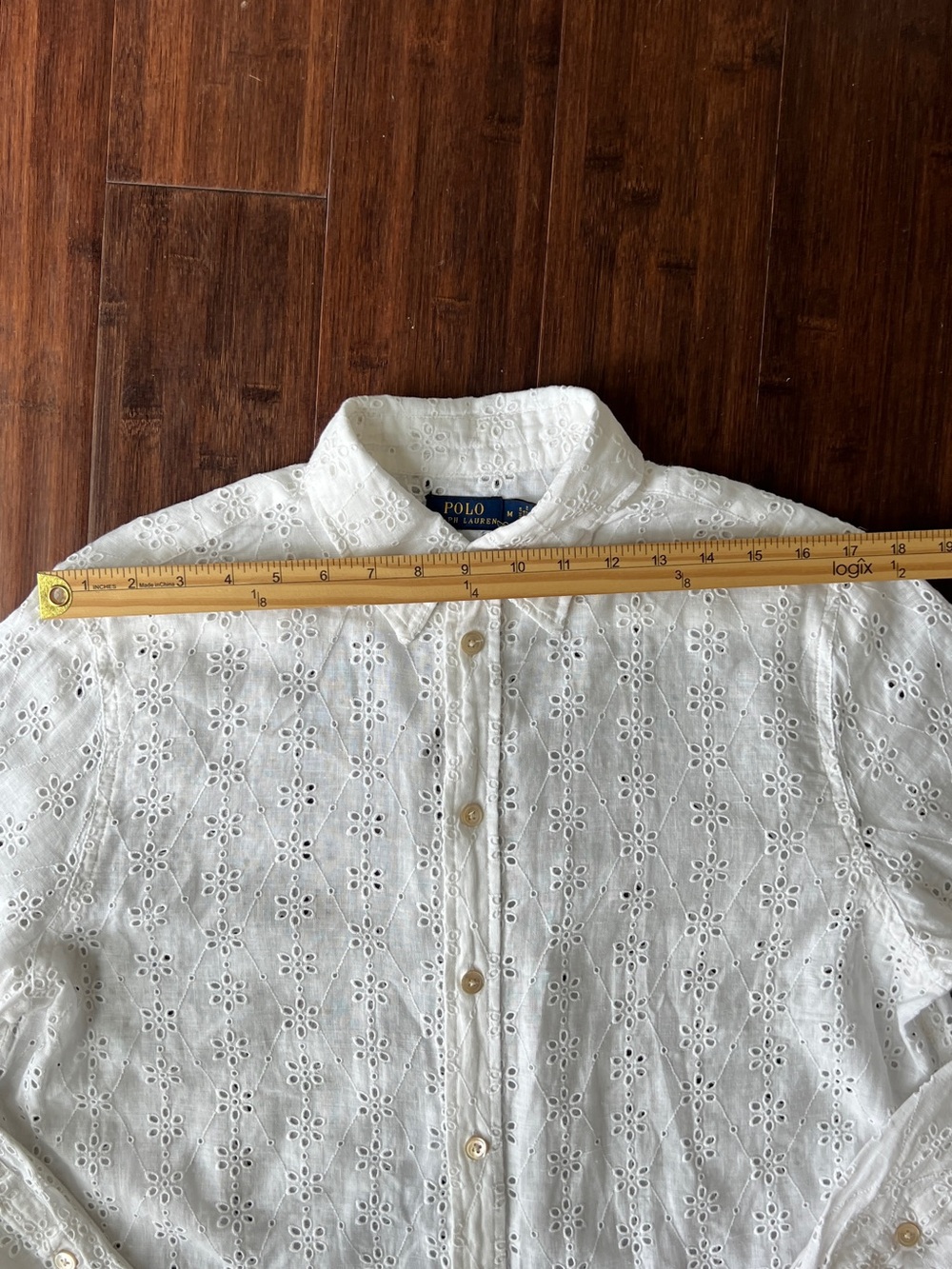Beautiful Polo Ralph Lauren White 100% Linen Eyelet Blouse Top Button Up Medium - Picture 7 of 12